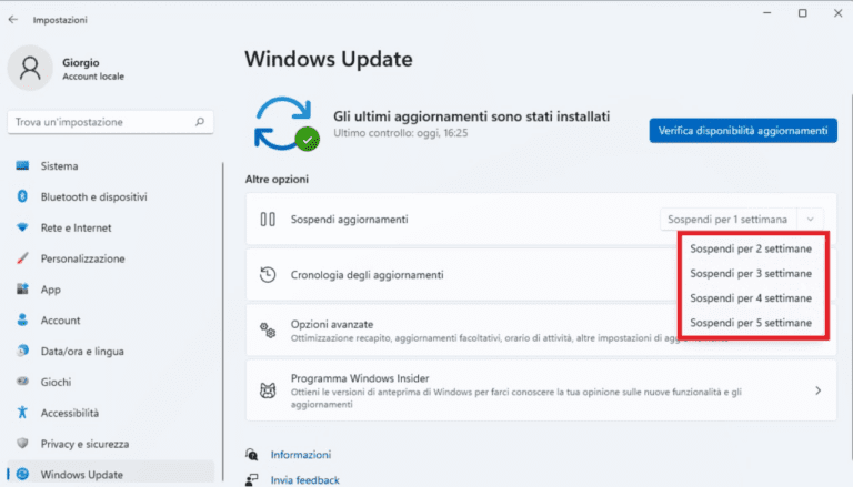 Controllo e come bloccare gli aggiornamenti automatici